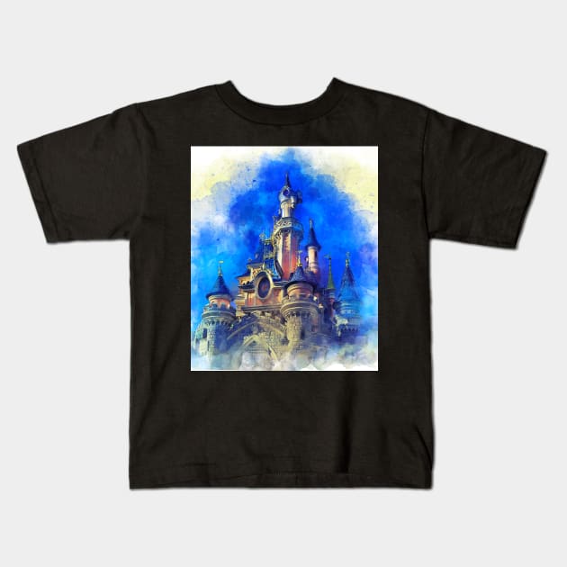 Fantasy castle - Watercolor artwork Kids T-Shirt by ViralAlpha